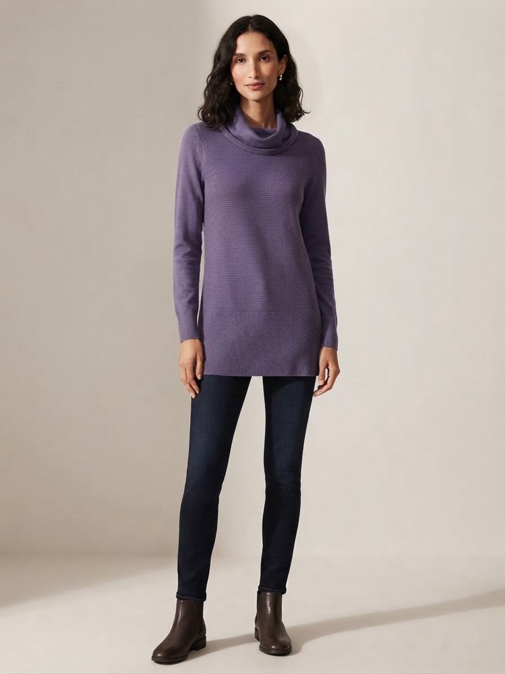 Adrienne Vittadini Purple Cowl Neck Tunic Sweater